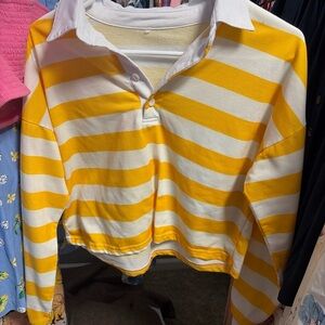 Yellow and White Striped cropped Shirt